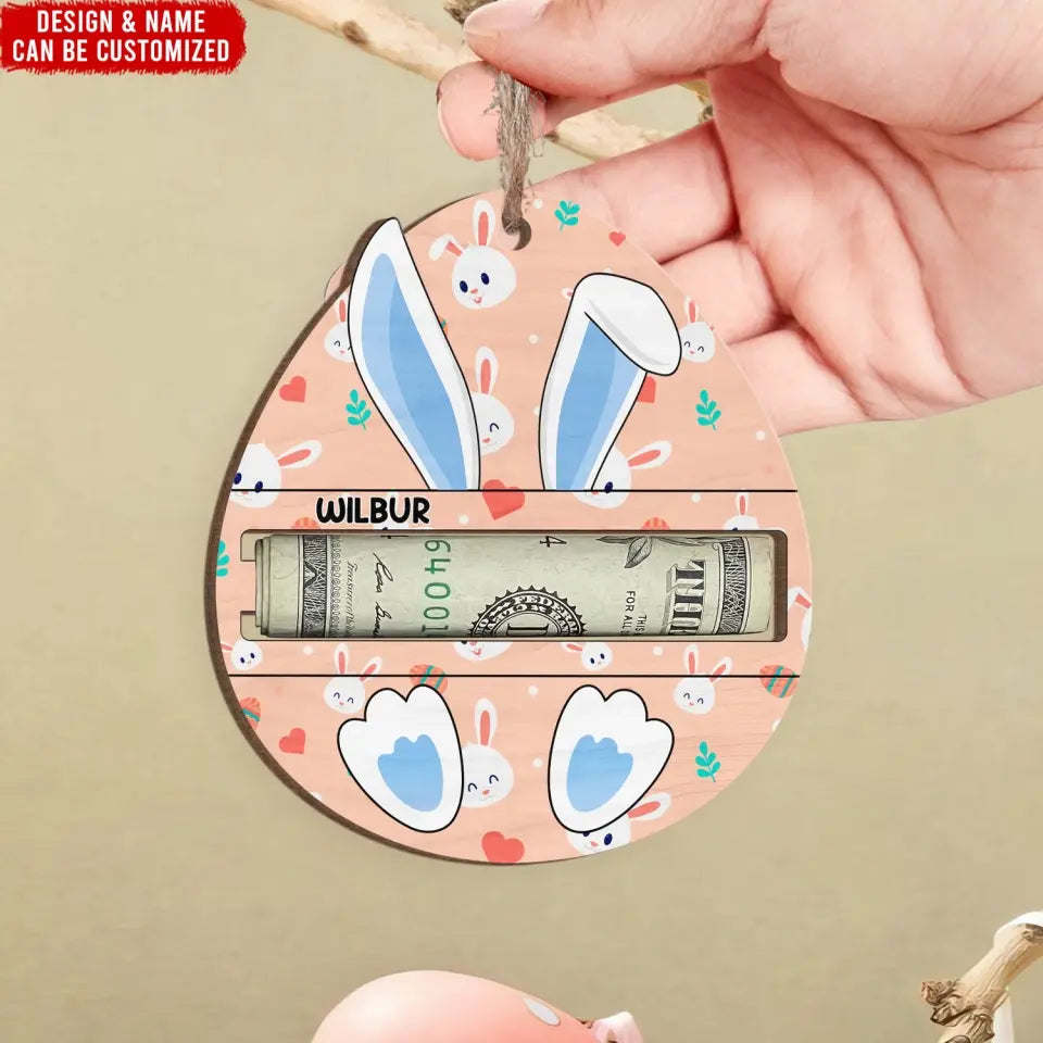 Easter Bunny Eggs - Personalized Money Holder, Easter Basket Child Gift - ORN346