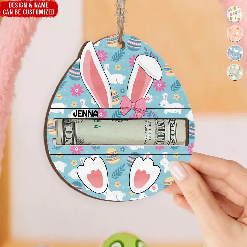 Easter Bunny Eggs - Personalized Money Holder, Easter Basket Child Gift - ORN346