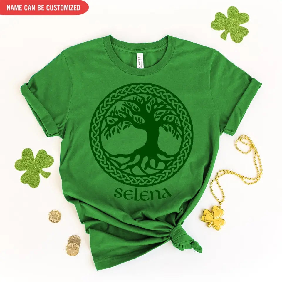 St Patricks Day Irish Celtic Green Tree of Life - Personalized T-Shirt, Gift For Family - TS1135