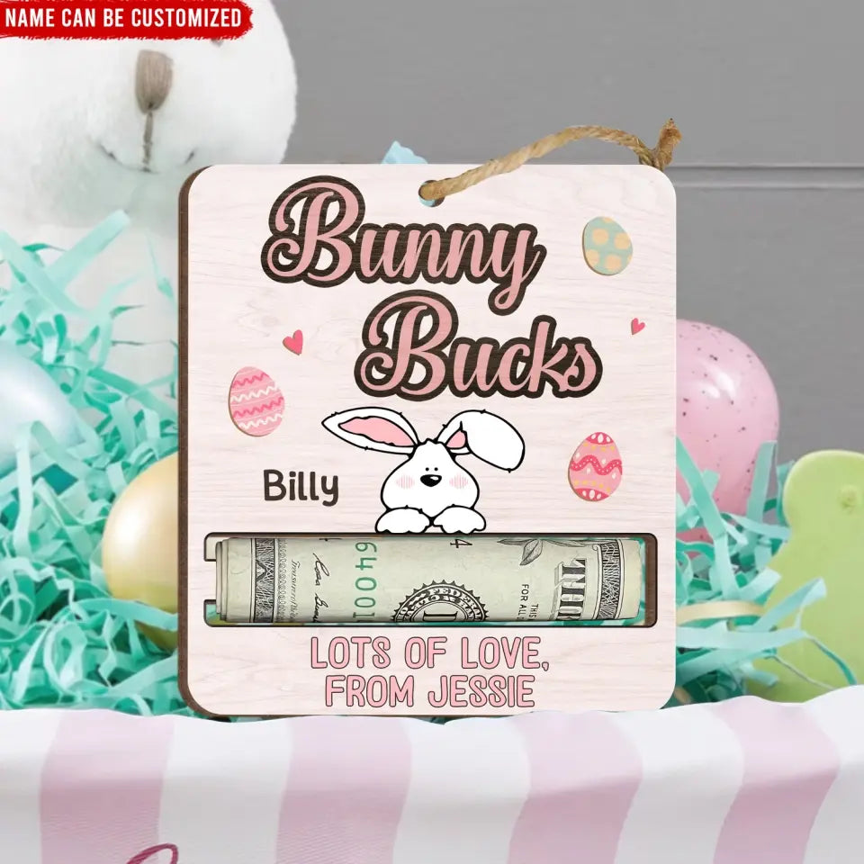 Bunny Bucks, Happy Easter Day - Personalized Money Holder, Gift For Kids, Easter Bunny Cash Holder - ORN347
