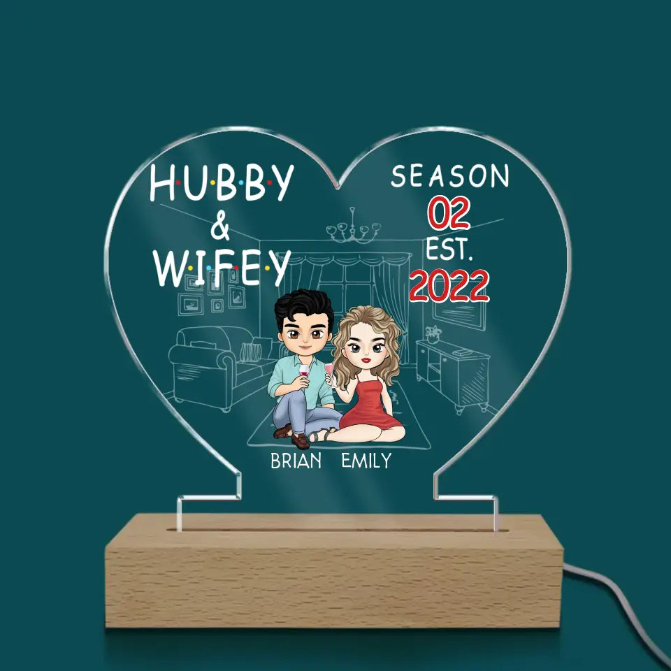 Hubby And Wifey - Personalized Acrylic Night Light, Gift For Couple, Husband And Wife, Love Gift, Anniversary Gift - L112