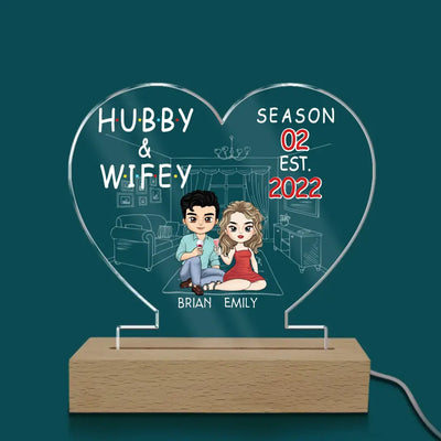 Hubby And Wifey - Personalized Acrylic Night Light, Gift For Couple, Husband And Wife, Love Gift, Anniversary Gift - L112