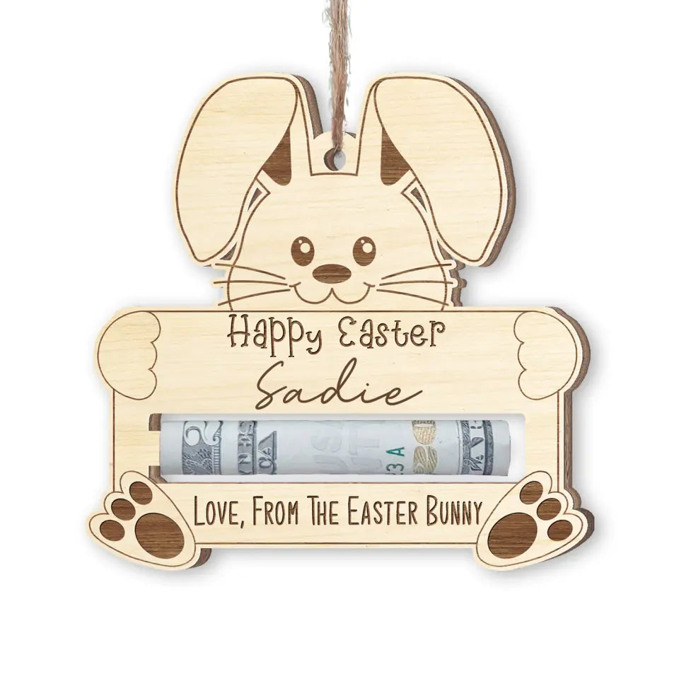 Happy Easter Bunny - Personalized Money Holder, Gift For Kids, Easter Bunny Gift - ORN351