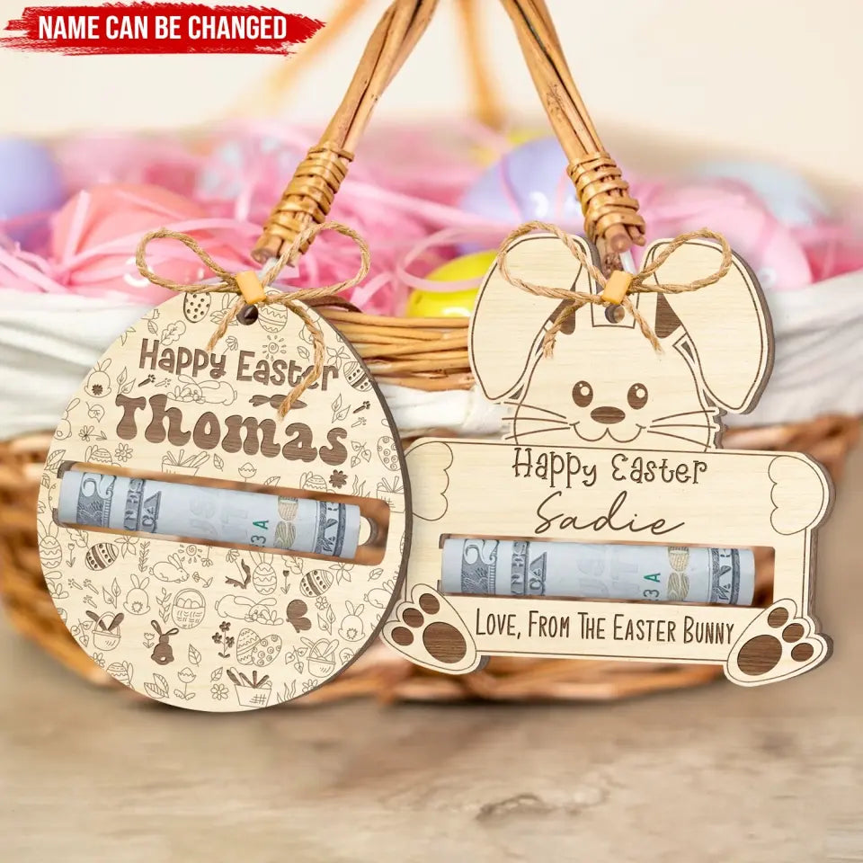 Happy Easter Bunny - Personalized Money Holder, Gift For Kids, Easter Bunny Gift - ORN351