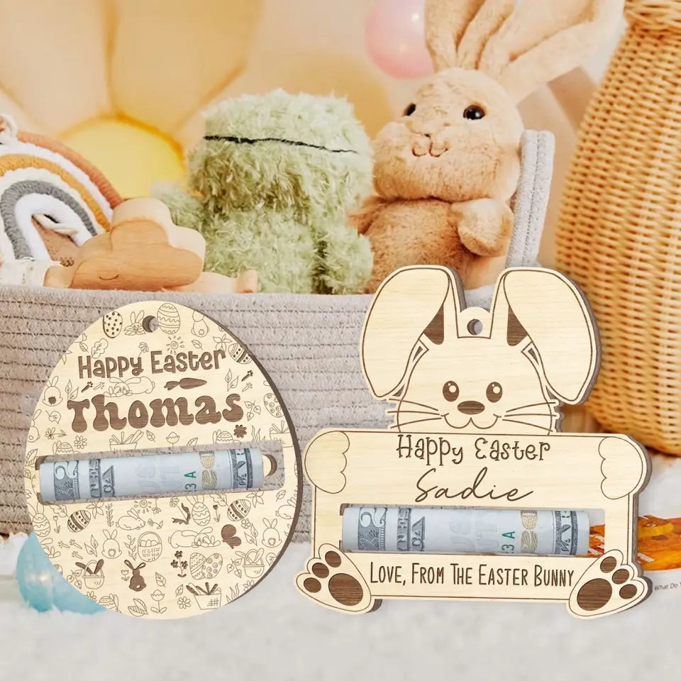 Happy Easter Bunny - Personalized Money Holder, Gift For Kids, Easter Bunny Gift - ORN351