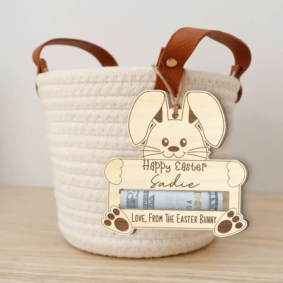 Happy Easter Bunny - Personalized Money Holder, Gift For Kids, Easter Bunny Gift - ORN351