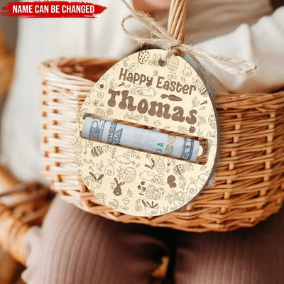 Happy Easter Bunny - Personalized Money Holder, Gift For Kids, Easter Bunny Gift - ORN351