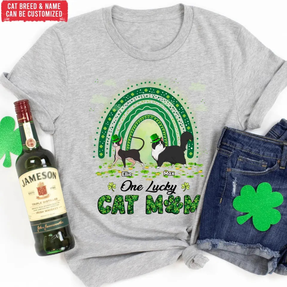 One Lucky Cat Mom - Personalized T-Shirt, Gift For Cat Lover, Happy Patrick's Day - TS1141