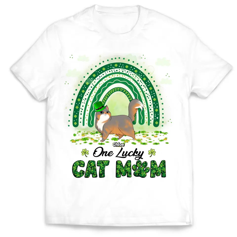 One Lucky Cat Mom - Personalized T-Shirt, Gift For Cat Lover, Happy Patrick's Day - TS1141