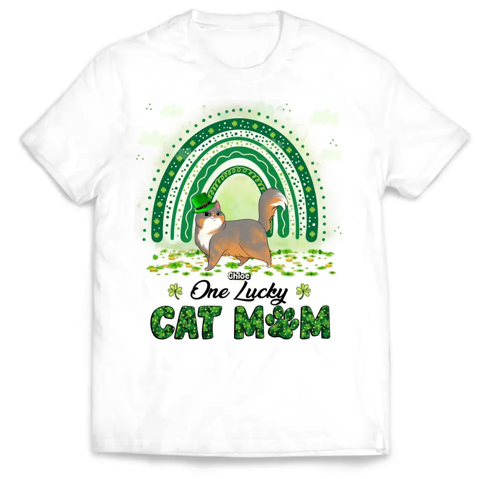 One Lucky Cat Mom - Personalized T-Shirt, Gift For Cat Lover, Happy Patrick's Day - TS1141