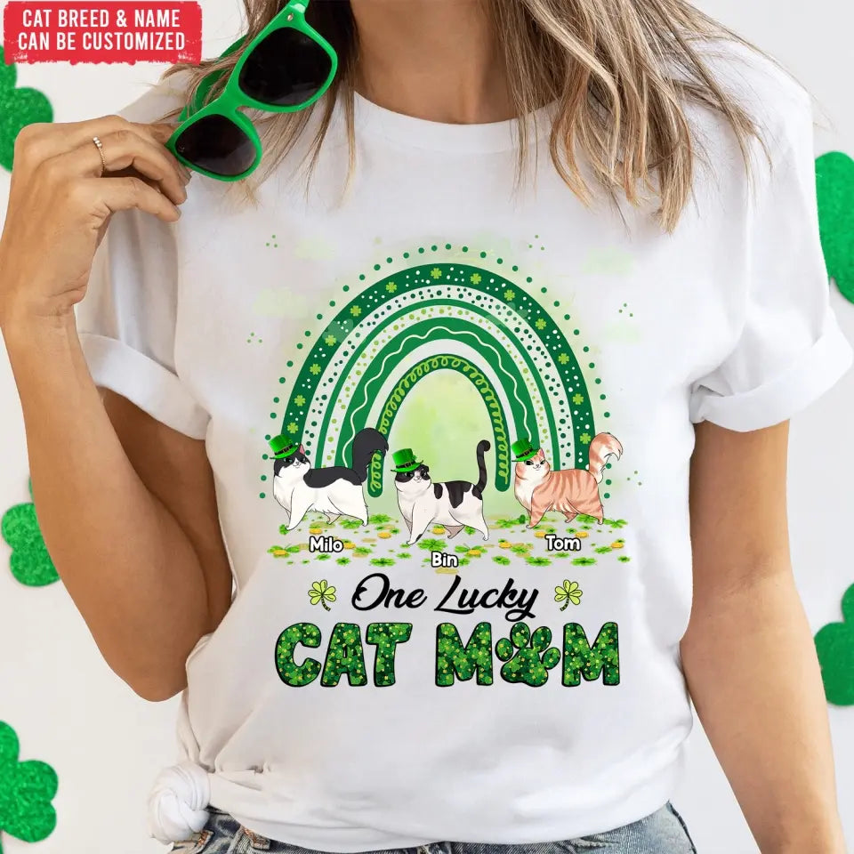 One Lucky Cat Mom - Personalized T-Shirt, Gift For Cat Lover, Happy Patrick's Day - TS1141