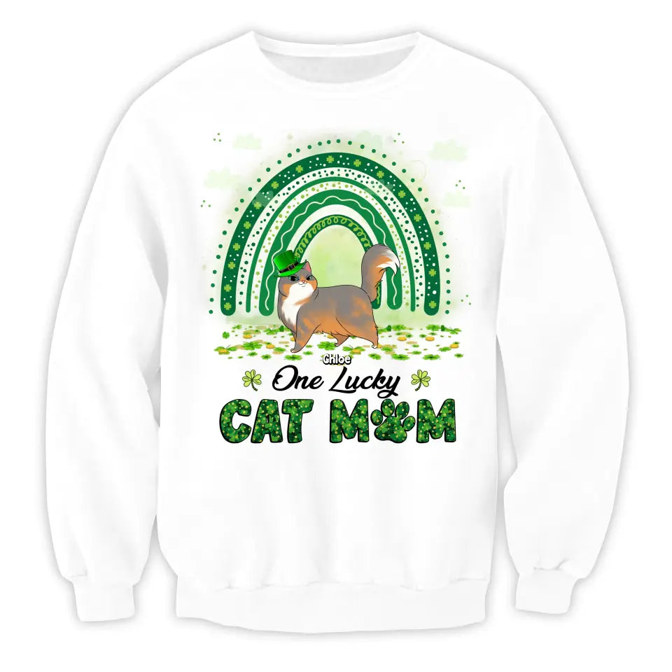 One Lucky Cat Mom - Personalized T-Shirt, Gift For Cat Lover, Happy Patrick's Day - TS1141