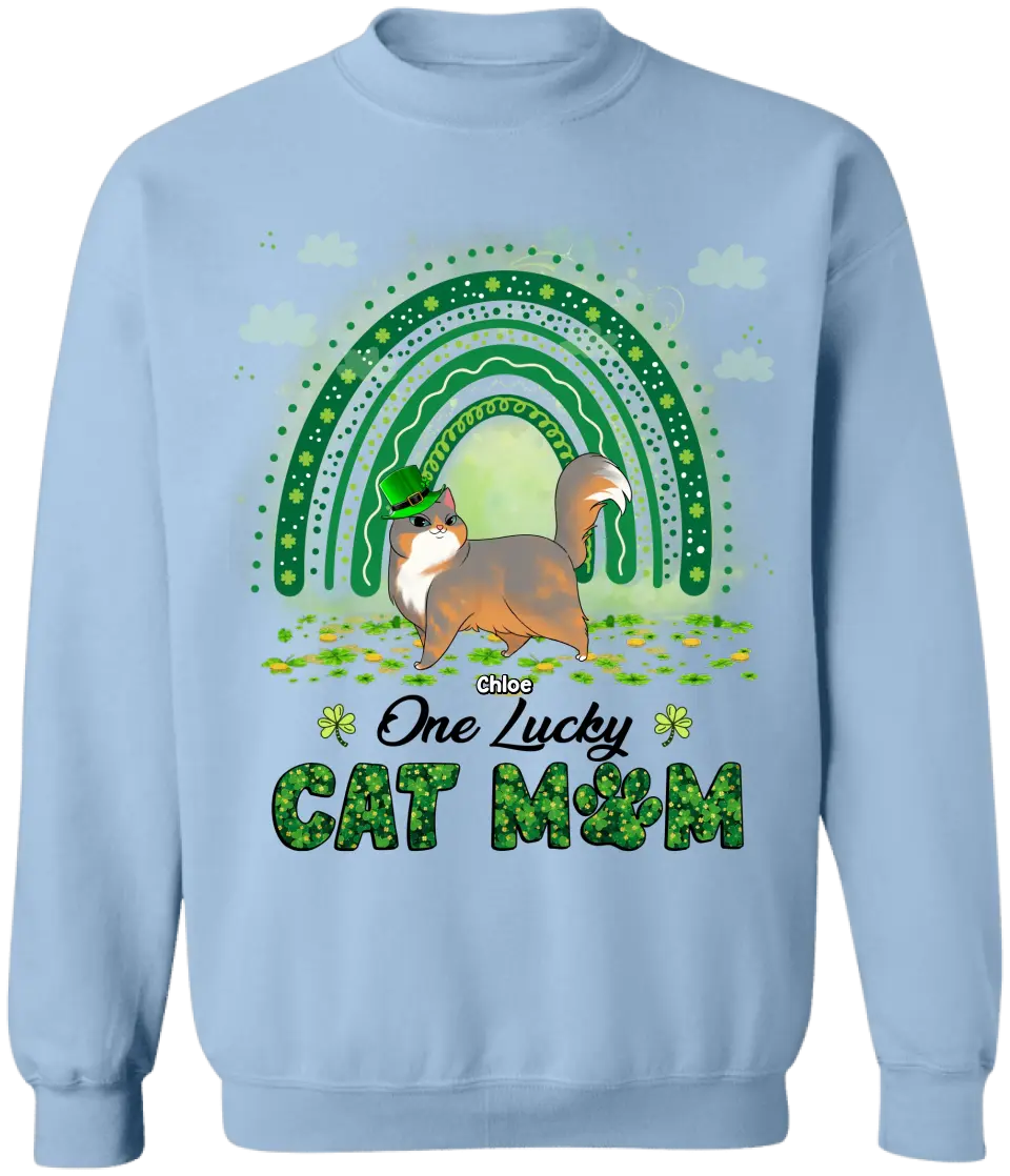 One Lucky Cat Mom - Personalized T-Shirt, Gift For Cat Lover, Happy Patrick's Day - TS1141