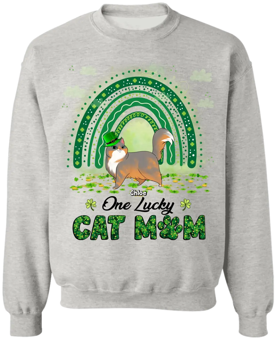 One Lucky Cat Mom - Personalized T-Shirt, Gift For Cat Lover, Happy Patrick's Day - TS1141