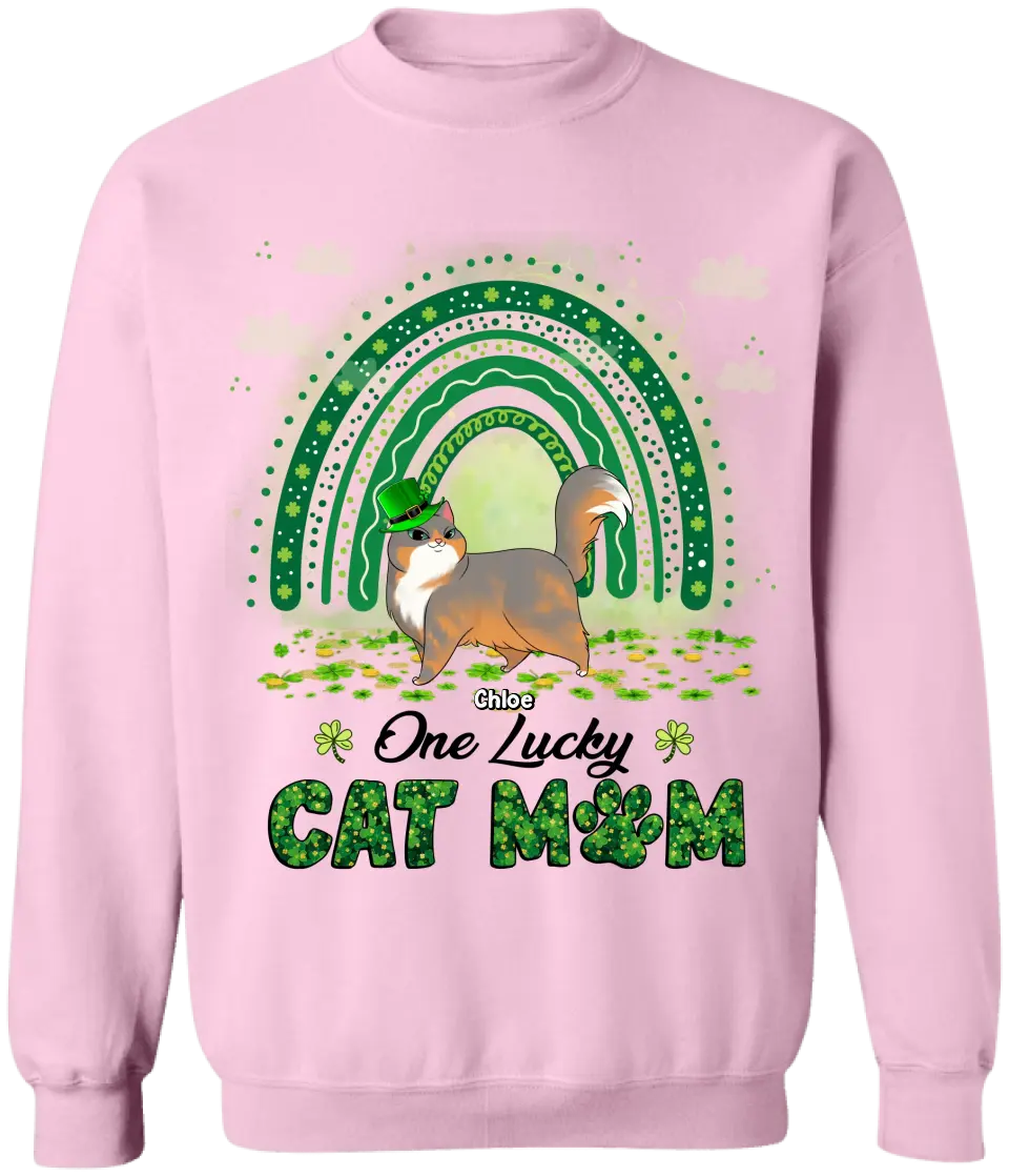 One Lucky Cat Mom - Personalized T-Shirt, Gift For Cat Lover, Happy Patrick's Day - TS1141