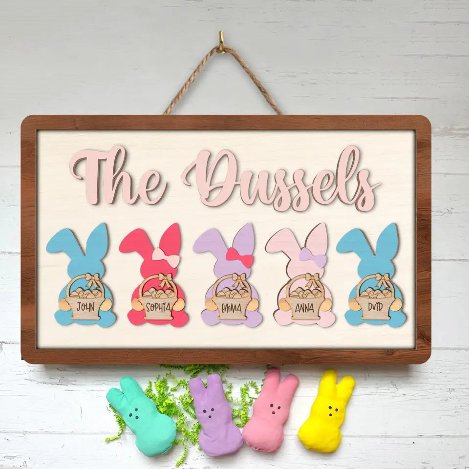 Easter Bunny Family - Personalized Wood Sign, Gift For Family, Easter Bunny - DS774