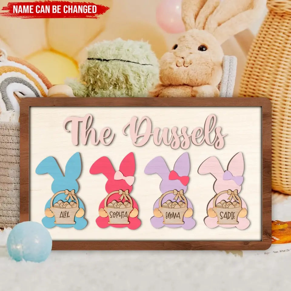 Easter Bunny Family - Personalized Wood Sign, Gift For Family, Easter Bunny - DS774
