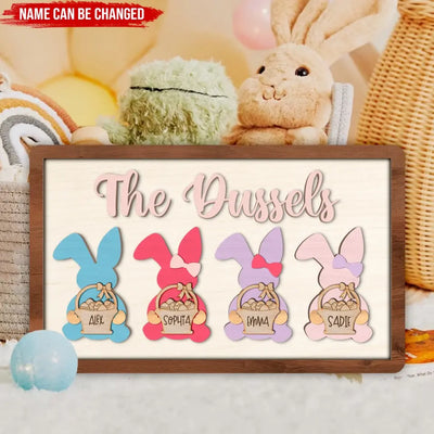 Easter Bunny Family - Personalized Wood Sign, Gift For Family, Easter Bunny - DS774