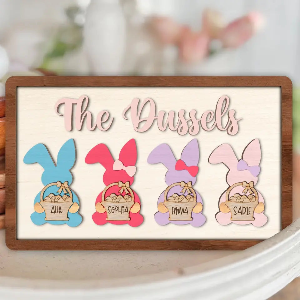Easter Bunny Family - Personalized Wood Sign, Gift For Family, Easter Bunny - DS774