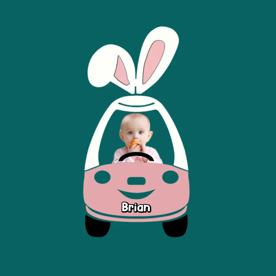 Cute Customizable Little Kid Push Car With Bunny Ears - Personalized Acrylic Car Hanger - ACH19