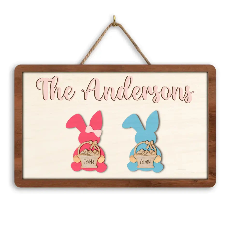 Easter Bunny Family - Personalized Wood Sign, Gift For Family, Easter Bunny - DS774