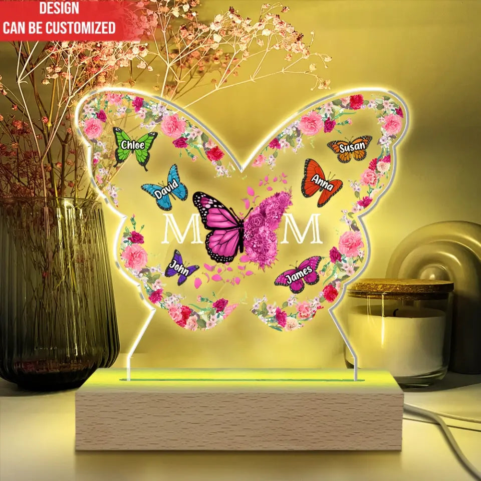 Butterfly Mom And Kids - Personalized Acrylic Night Light, Happy Mother’s Day, Gift For Mom - L119