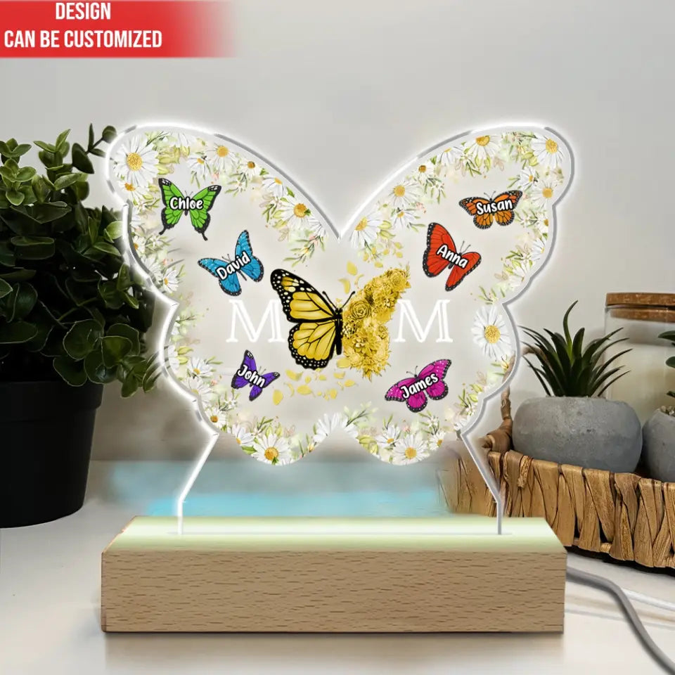 Butterfly Mom And Kids - Personalized Acrylic Night Light, Happy Mother’s Day, Gift For Mom - L119