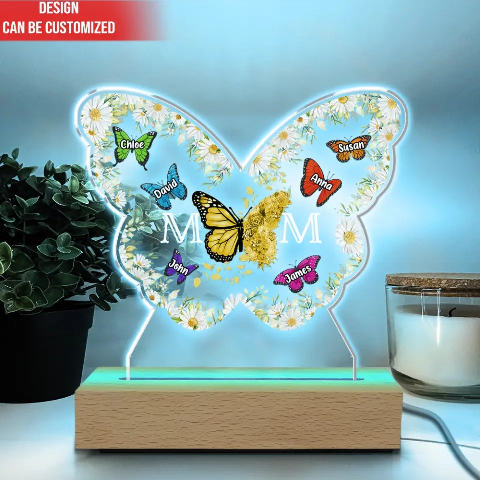 Butterfly Mom And Kids - Personalized Acrylic Night Light, Happy Mother’s Day, Gift For Mom - L119
