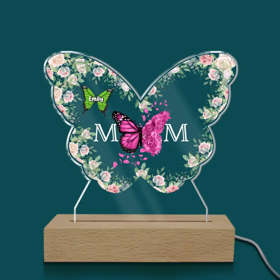 Butterfly Mom And Kids - Personalized Acrylic Night Light, Happy Mother’s Day, Gift For Mom - L119