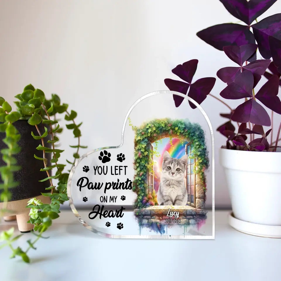 You Left Pawprints On Our Hearts Rainbow - Personalized Acrylic Plaque, Loss of Pet Gift for Dog Lovers/Cat Lovers - AP26