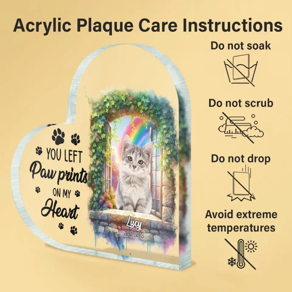 You Left Pawprints On Our Hearts Rainbow - Personalized Acrylic Plaque, Loss of Pet Gift for Dog Lovers/Cat Lovers - AP26