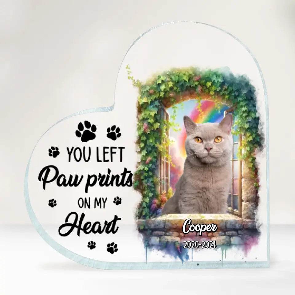You Left Pawprints On Our Hearts Rainbow - Personalized Acrylic Plaque, Loss of Pet Gift for Dog Lovers/Cat Lovers - AP26
