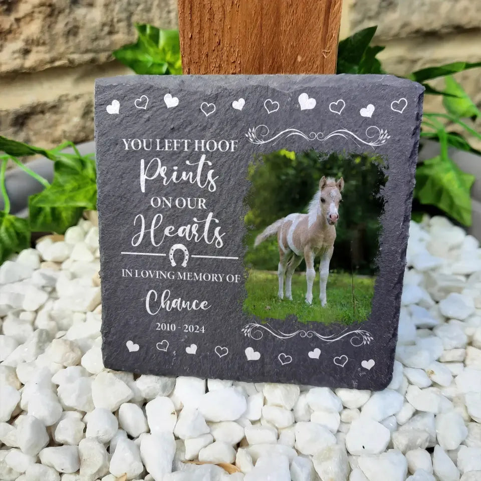 You Left Hoof Prints On Our Hearts - Personalized Pony Horse Memorial Stone, Memorial Gift for Loss of Loved Horse - MS79