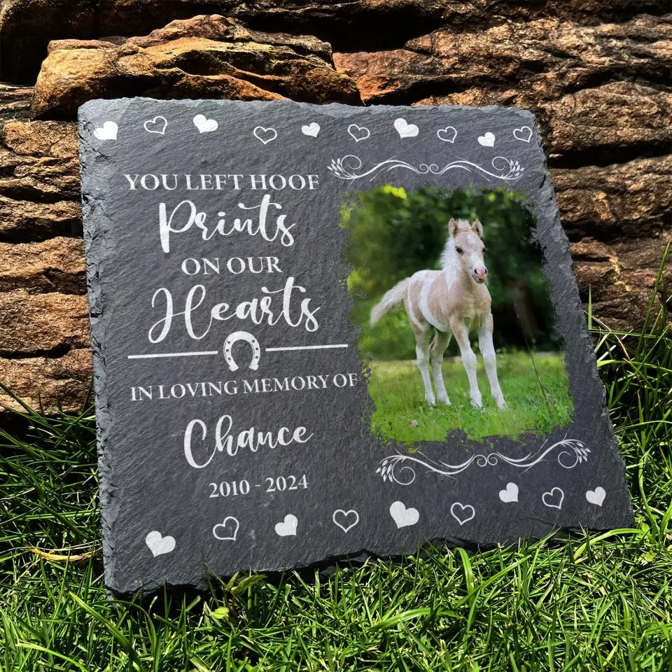 You Left Hoof Prints On Our Hearts - Personalized Pony Horse Memorial Stone, Memorial Gift for Loss of Loved Horse - MS79