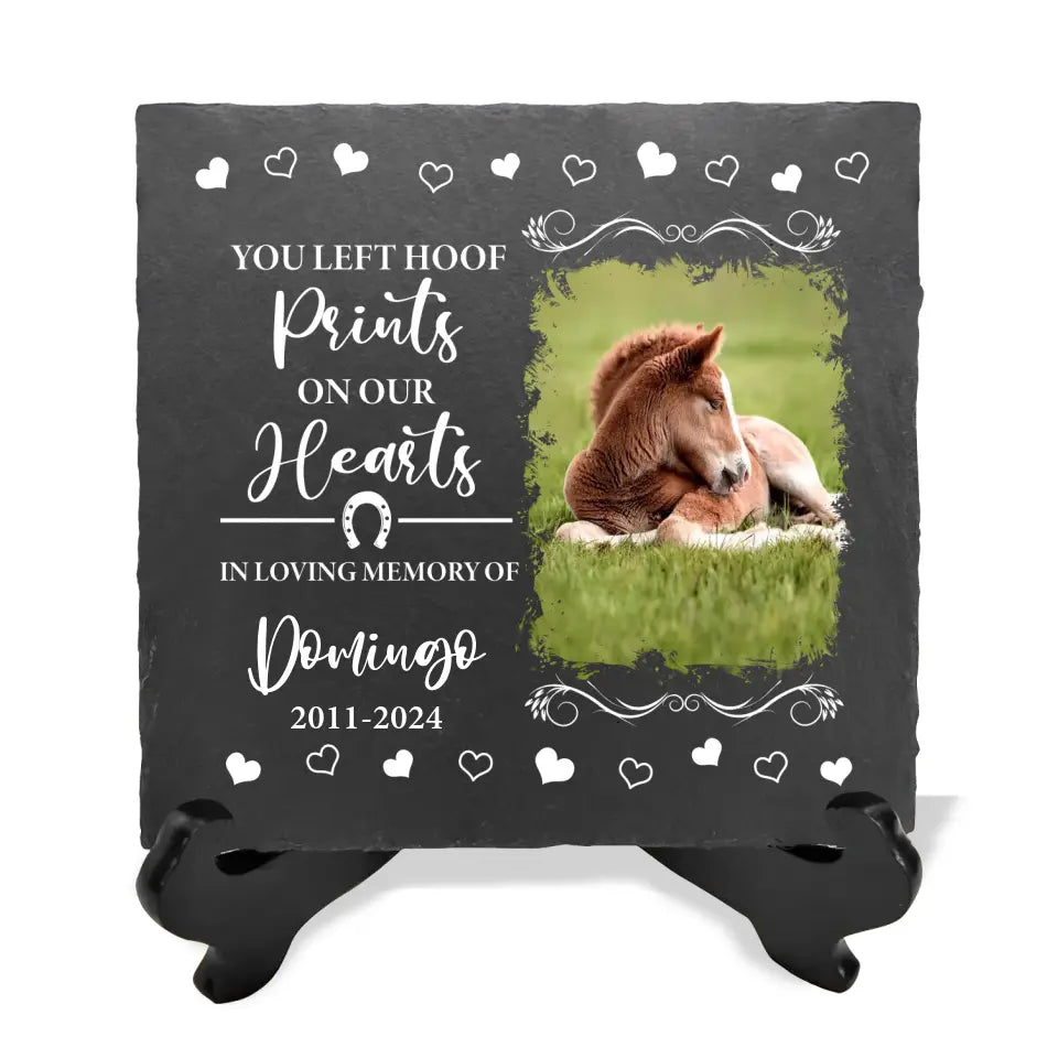You Left Hoof Prints On Our Hearts - Personalized Pony Horse Memorial Stone, Memorial Gift for Loss of Loved Horse - MS79