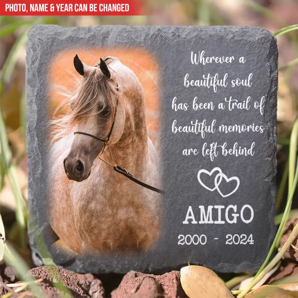 Beautiful Memories Are Left Behind - Personalized Pony Horse Memorial Stone, Memorial Gift for Loss of Horse - MS80