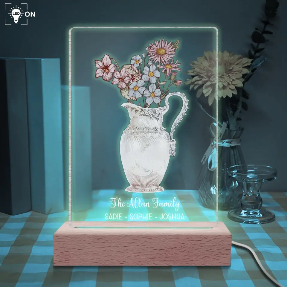 Custom Birth Flower, Moms Garden - Personalized Acrylic Night Light, Gift For Family - L122