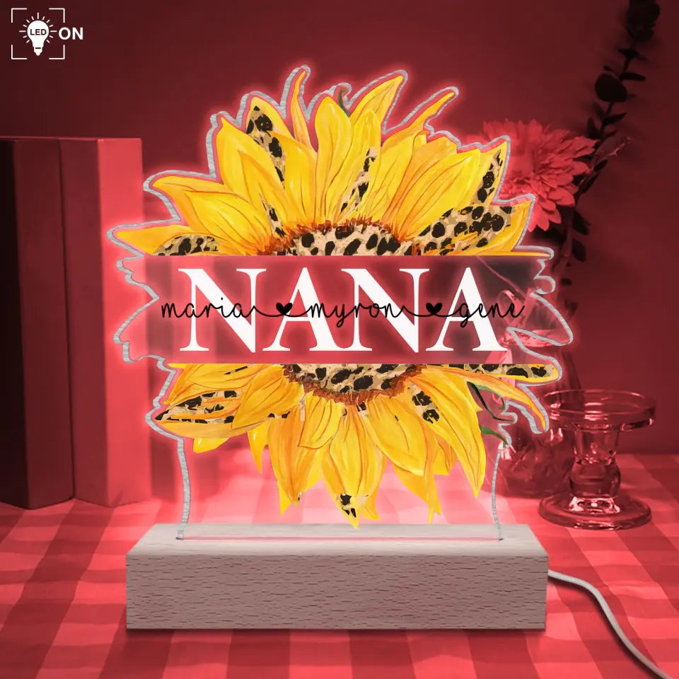Sunflower Gift For Grandma/Nana - Personalized Acrylic Night Light, Gift For Mother's Day - L124