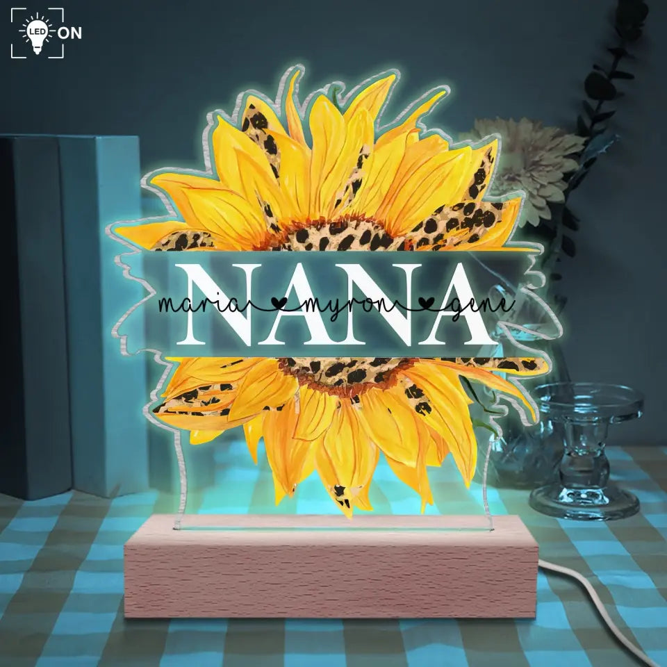 Sunflower Gift For Grandma/Nana - Personalized Acrylic Night Light, Gift For Mother's Day - L124
