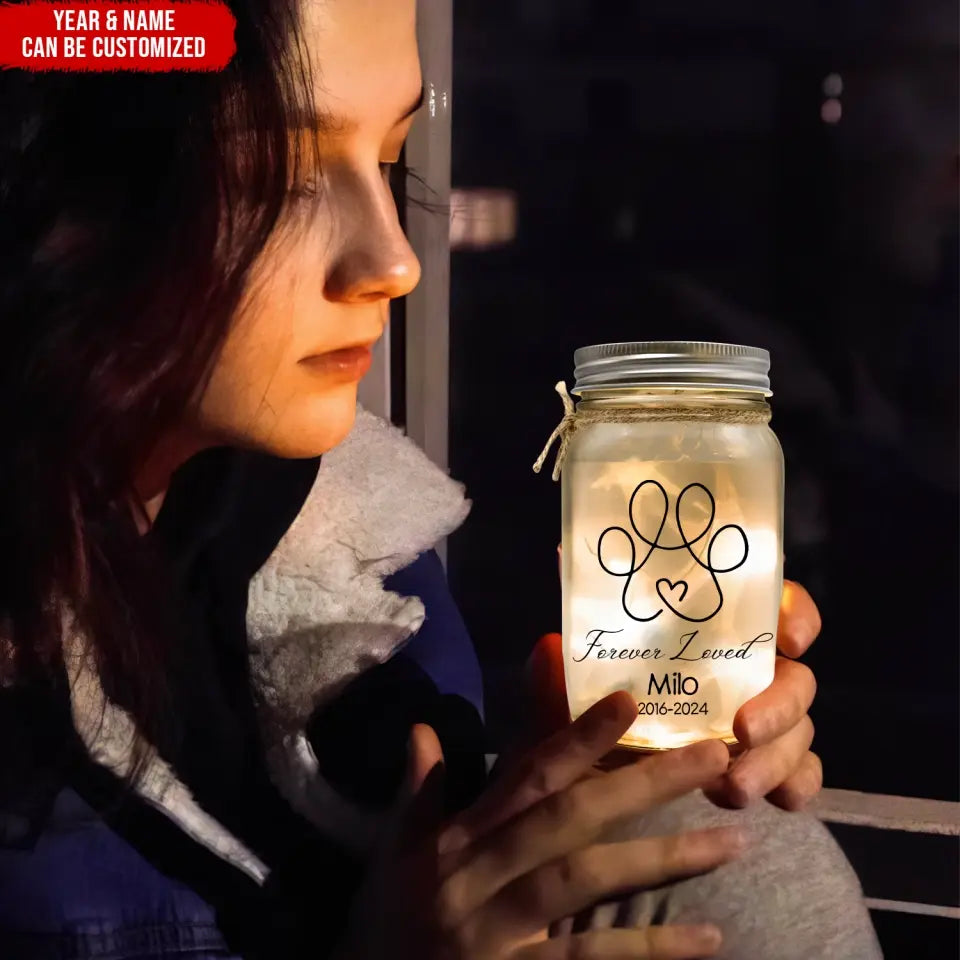 Forever Loved - Personalized Mason Jar Light, Gift For Dog Lover, Memorial Gift - MJL07