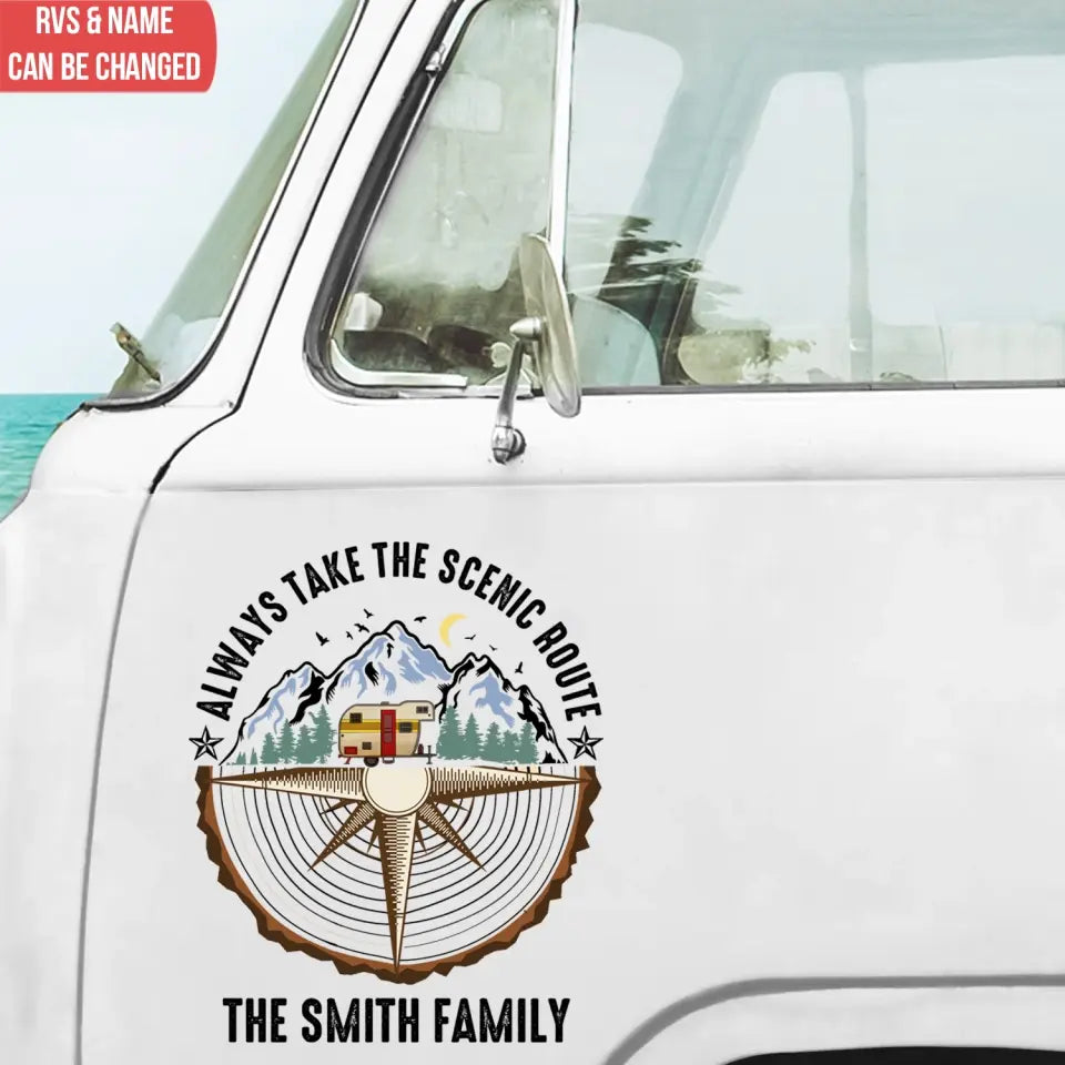 Always Take The Scenic Route - Personalized Decal, Gift For Camping Lover - PCD112