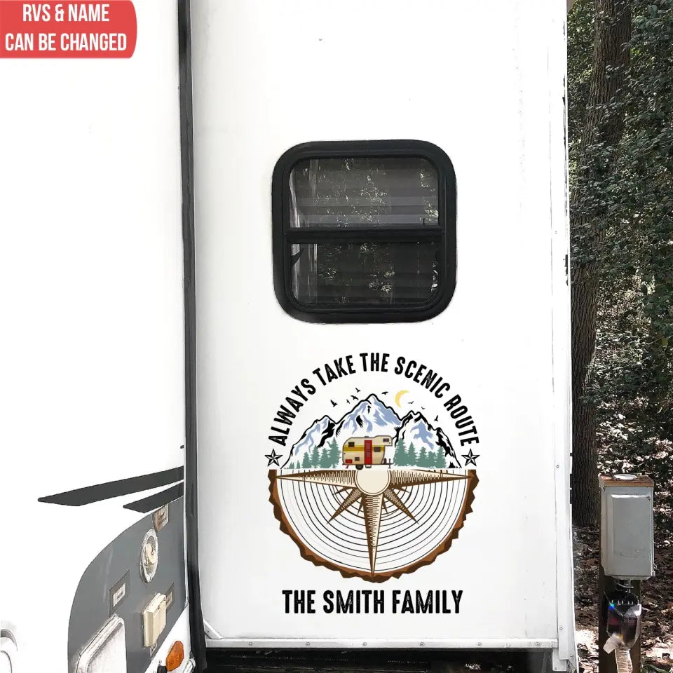 Always Take The Scenic Route - Personalized Decal, Gift For Camping Lover - PCD112