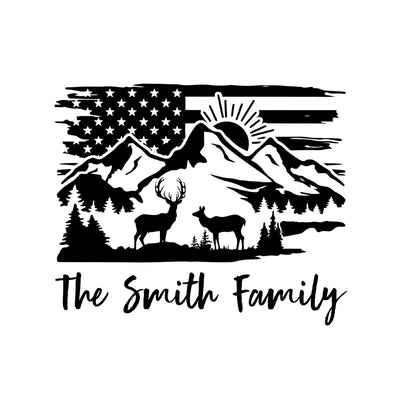 Camping Flag Deer And Mountain Custom Family Name - Personalized Decal, Gift For Camping Lovers - PCD113