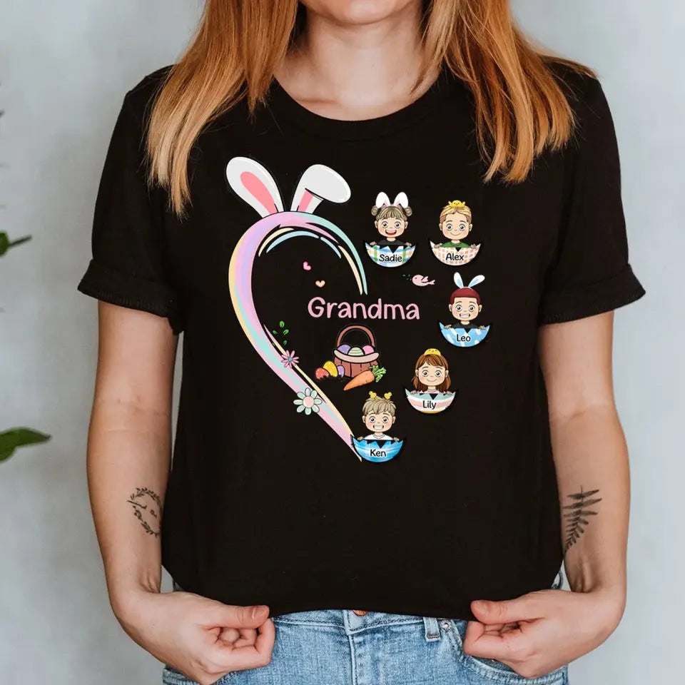 Easter Grandma With Kids Eggs - Personalized T-Shirt, Gift For Easter Day - TS1147