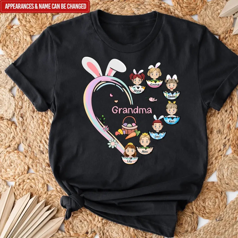 Easter Grandma With Kids Eggs - Personalized T-Shirt, Gift For Easter Day - TS1147
