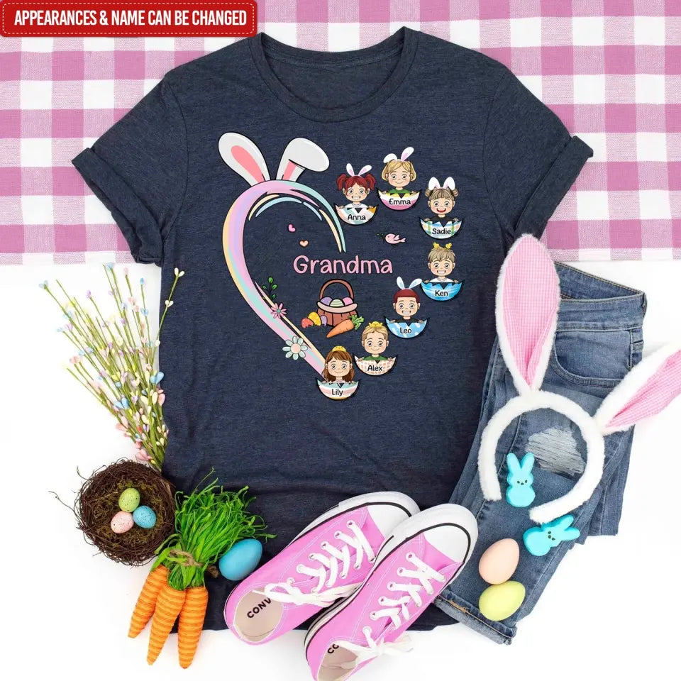 Easter Grandma With Kids Eggs - Personalized T-Shirt, Gift For Easter Day - TS1147