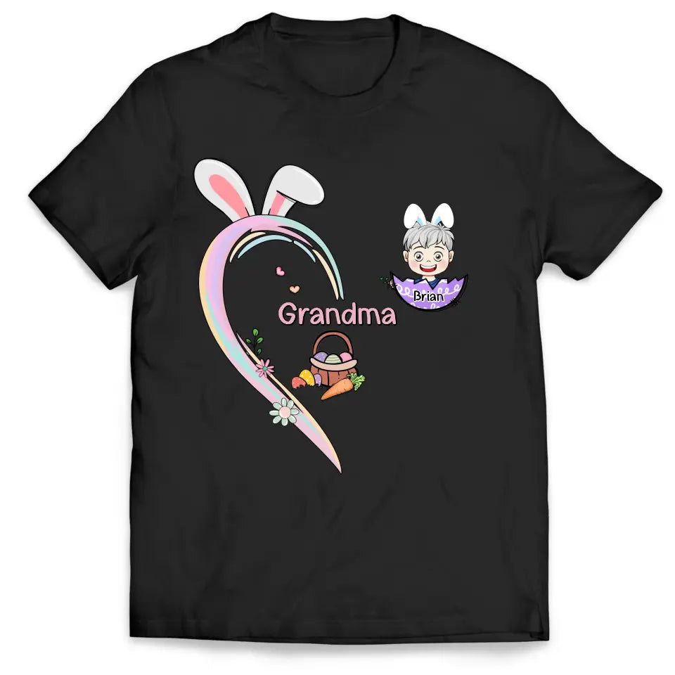 Easter Grandma With Kids Eggs - Personalized T-Shirt, Gift For Easter Day - TS1147
