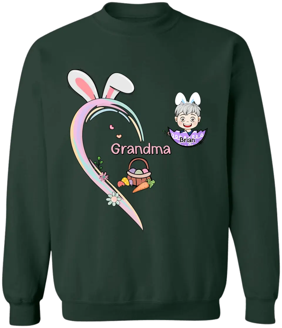 Easter Grandma With Kids Eggs - Personalized T-Shirt, Gift For Easter Day - TS1147