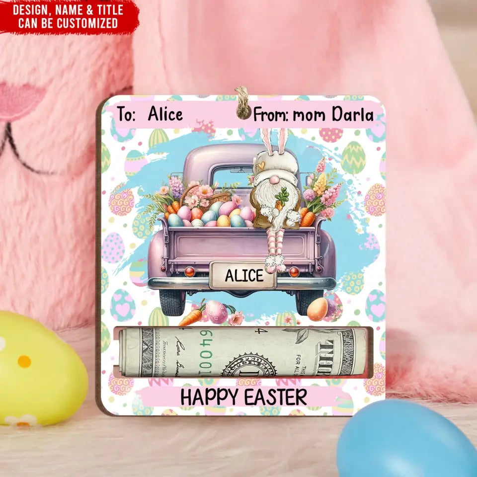Gnome Truck Easter Cash Money Cards, Happy Easter - Personalized Money Holder, Gift For Easter Day - ORN354