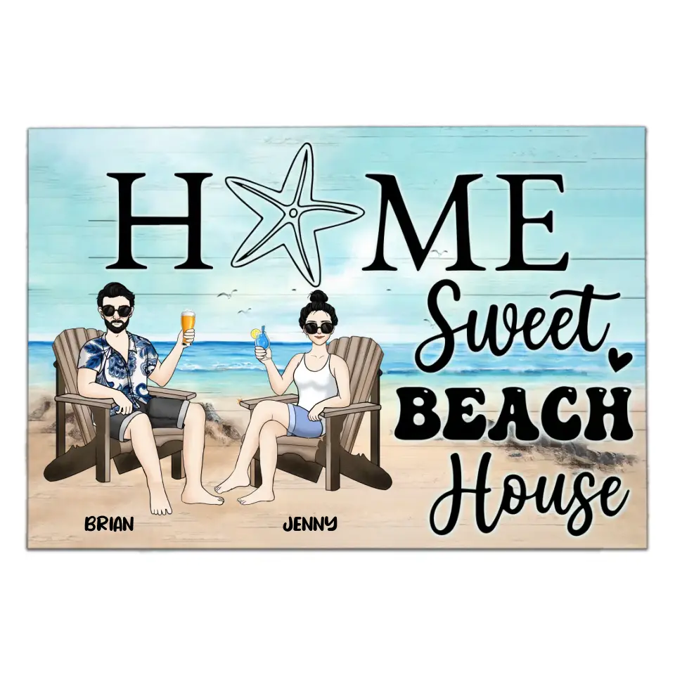 Home Sweet Beach House - Personalized Doormat, Gift For Beach Lover - DM276